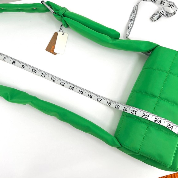 Handbag Womens Small Green Nylon Quilted Crossbody Bag Bright Kelly Adjustable - Picture 13 of 14